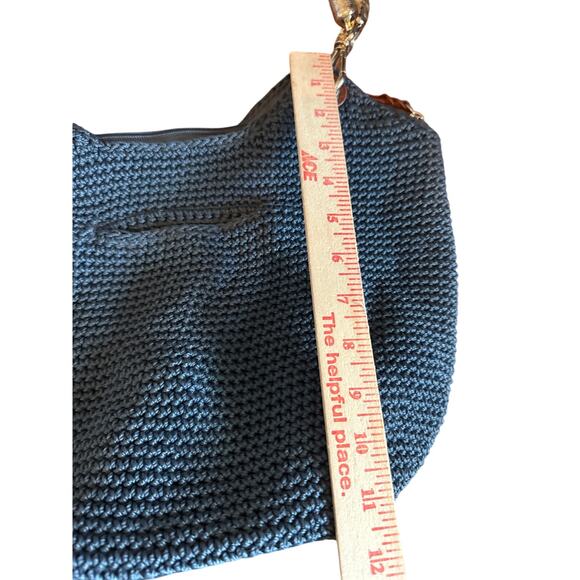 The Sak Indio Crochet Tote Hobo Bag Navy Preppy Boho - Picture 7 of 14